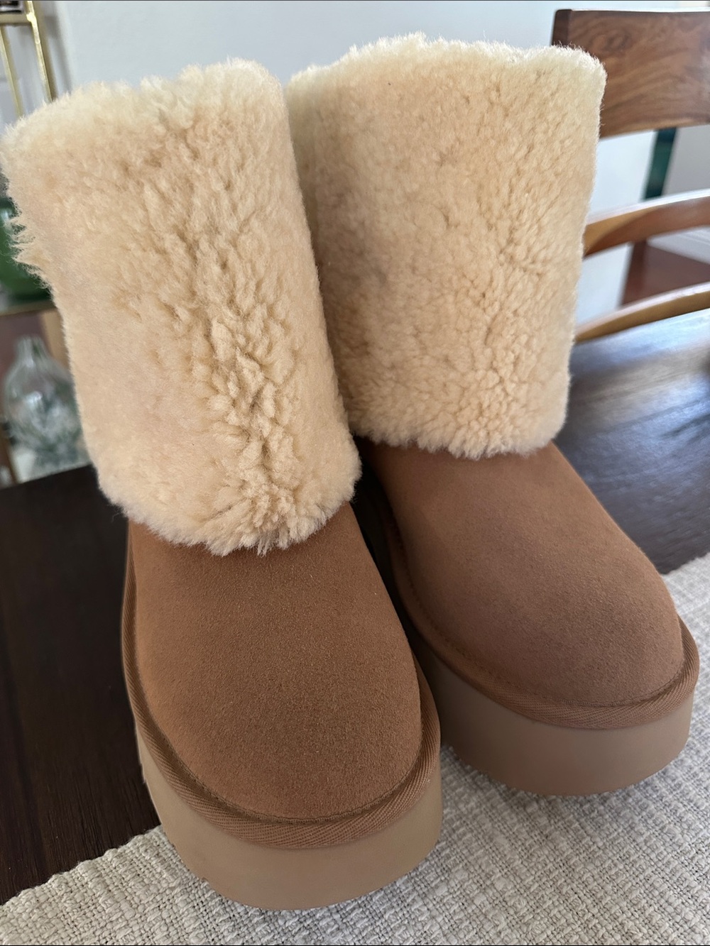 UGG Chestnut Platform Shearling Cuff Ankle Boots